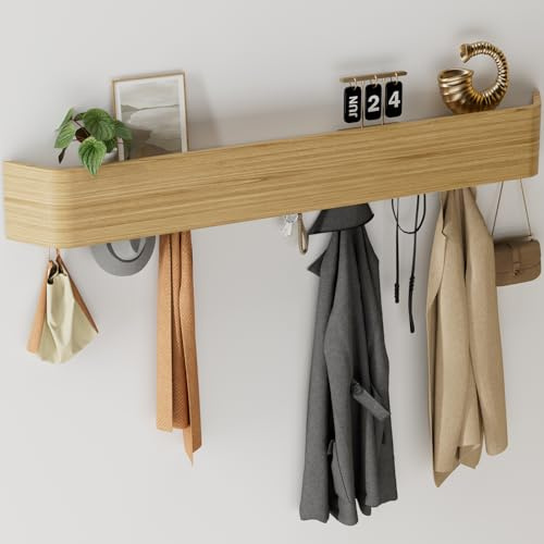 Huracan Wandgarderobe Eiche 88cm, Lange Garderobenleiste mit Verdeckten Haken, Moderne Garderobenhaken Kleiderstange, Jackenhalter für Flur & Diele, Platzsparende Design-Garderobe Wandmontage