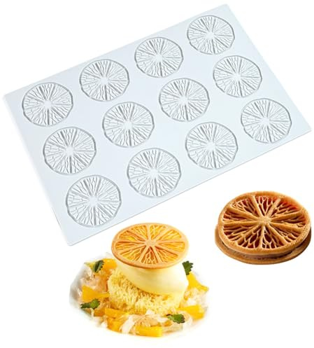 Tuille Moulds Silicone, Chocolate Candy Fondant Mold, 3D Hollow Round, Leaves Shape Silicone Molds for Baking Resin Soap Candy Craft Cake Decorating Birthday Desserts (1pcs Lemon Slices Mold)