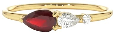 Lirzxin guldring kvinnor 750 18K, vigselringar för kvinnor elegant 0,5ct droppform laboratorium skapad rubin och moissanit förlovningsring gult guld, 48 (15.3), 14K gult guld, Syntetisk rubin