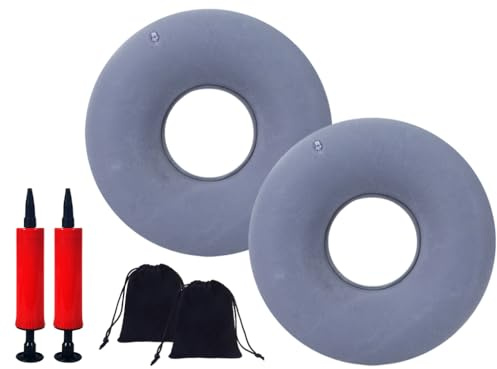 Abiyou 2 Pièces Coussin d’Assise Gonflable en Anneau, Coussin de Siège Gonflable avec Pompe, Coussin Gonflable en Anneau, Envoyer Sac de Rangement, Coussin Coccyx, pour Voiture, Voyage, Bureau