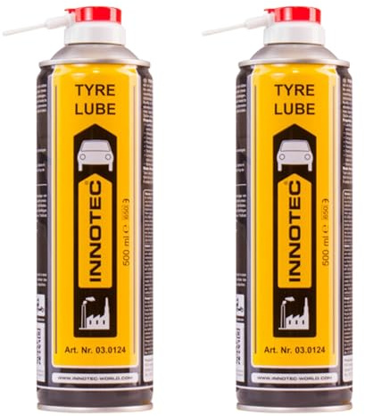 2 pezzi INNOTEC Tyre Lube 500 ml Spray di montaggio – Lubrificante per il montaggio e lo smontaggio di parti in gomma come pneumatici per auto, riduce la resistenza all'attrito, si asciuga senza