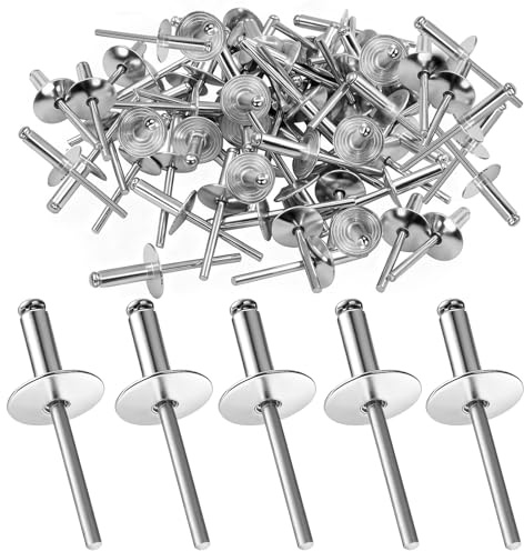 120 Stück Blindnieten mit Großem Flansch, 4,8x16 mm Kuppelkopf Popnieten Silber Blindnieten, Blindnieten Alu Nieten, Blindnieten Set Stahldorn für Metall Kunststoff Holz (Silber)