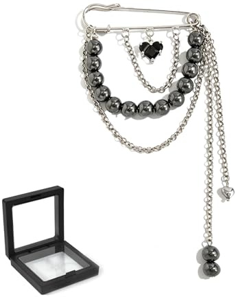 Blessmrich brosch damer metall kedja pärla tofs brosch silver kedjor vita pärlor hänge broches damer Y2K punk estetik brooch pins flera lager tofs kedja dekorativa broscher