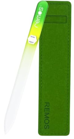 REMOS Lime à ongles en verre véritable avec deux côtés abrasifs - Vert-Jaune