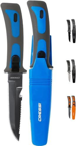 CRESSI Vigo Knife - Tauchermesser von Qualität, Grau/Blau, Silber Klinge, 23.5 cm, Unisex Erwachsene