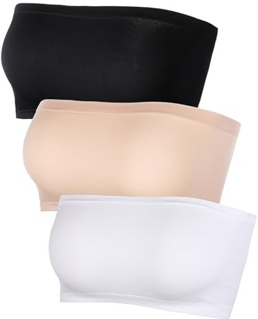 Women's Strapless Bralette Seamless Bandeau Stretchy Non-Padded Bandeau Tube Top Bra in Multi Color, 3 Pieces (Color Set 1)(Size: One Size)