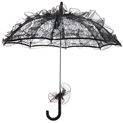 LUOEM Wedding Lace Parasol Umbrella Wedding Bride Umbrella Black Photo Prop for Bridal Decoration - Size Small