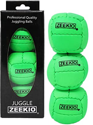 Zeekio Galaxy Jongleringsbollar – premium 12 äkta läderbollar – 130 g – 67 mm – paket med 3 (neongrön)