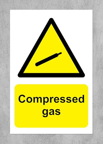 Warning Compressed gas safety sign - 1.2mm Rigid plastic 400mm x 300mm