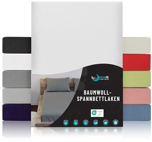 Dreamzie - Spannbettlaken 160x200cm - Baumwolle Oeko Tex Zertifiziert - Weiß - 100% Jersey Spannbetttuch 160x200