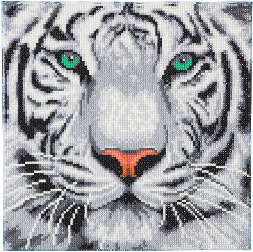 CRYSTAL ART - Kit Tableau Broderie Diamant sur Chassis Toilé - Activité Manuelle de Peinture - Loisirs Créatifs - Adulte et Enfant - Thème : Tigre des Neiges - Format : 30 x 30 cm