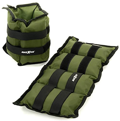 MAXXIVA Gewichtsmanschetten Laufgewichte Set Oliv grün 2 x 2,5kg Füllung Eisensand Joggen Workout Lauftraining Armgewicht Beingewicht