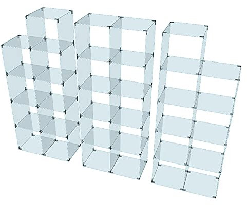 Glassteckvitrine „Großes Set“ 3 Elemente | Glasregal Vitrine 28 Fächer á 30x30cm Sicherheitsglas H156xB63xT30cm (je Turm) Verkaufsvitrine Ausstellungsvitrine Messevitrine Schaufenstervitrine
