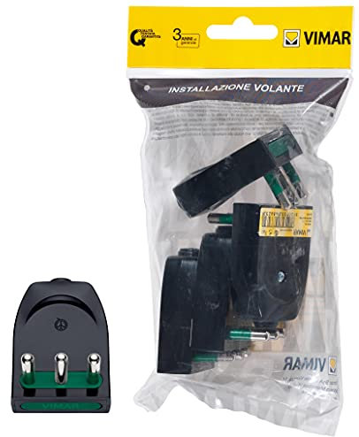 Vimar FP00204 Spina grande SICURY 2P+T 16 A 250 V~ 4 pezzi, spinotti orientabili in linea o a squadra, standard IT tipo S17-SPB17, uscita cavo assiale