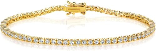 Gemsme 2.0MM Tennis Bracelets for Women, Cubic Zirconia Gold Braclet 6.5