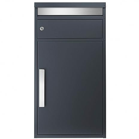 Paketbriefkasten XXL anthrazit, Briefkasten mit Paketbox, MOCAVI PBox 65F Design-Paketkasten, rostfrei modern matt extra großer Standbriefkasten, freistehend oder Wandmontage, Paketbox RAL 7016