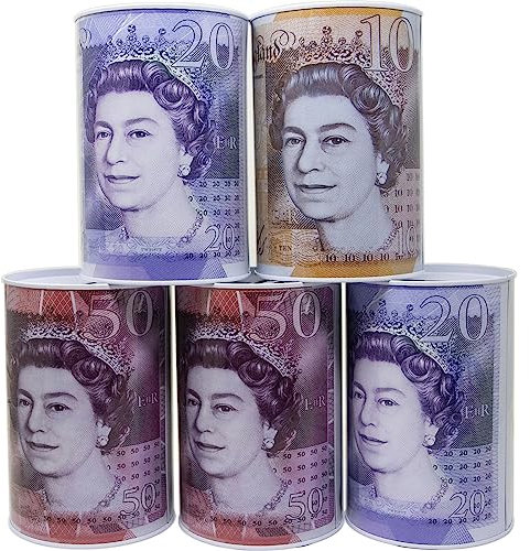 Piggy Bank Jar Coin - Set of 4 £ Notes | Savings Tin | Home, Bedroom, Office, Charity