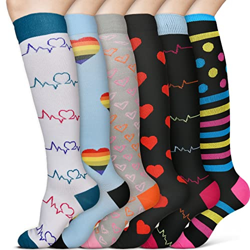 ACWOO Calze a Compressione per Donne e Uomo, 6 Paia 15-20 mmHg Calze a Compressione Graduata, Sport Calzini a Compressione per Sportive, Corsa, Giri in Bici, Gravidanza, Viaggi in Aereo