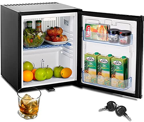 SMETA 12V/240V 30L Campervan Fridge with Reversible Door & Lock | 2 way camping fridge for trucks, RV, yachts, lesiure motorhome, bedroom, hotel, dorm, Quiet, Reversible Door, Black