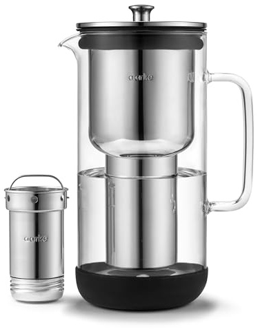 Aarke Purifier - Premium Glass and Stainless Steel Water Filter Pitcher, Refillable Filter System and Granules, 2.4L Pitcher with 1.18L Filtration Capacity