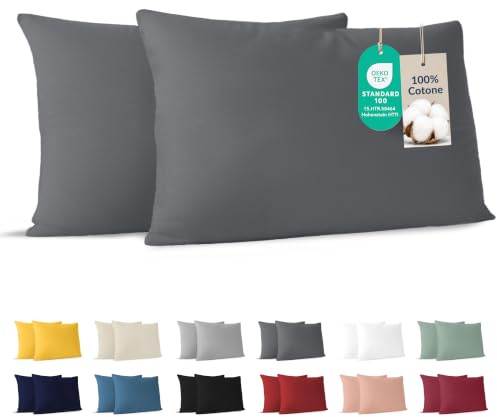 Dreamzie - Taie d'oreiller 40x70 cm - Lot de 2-100% Coton - Anthracite