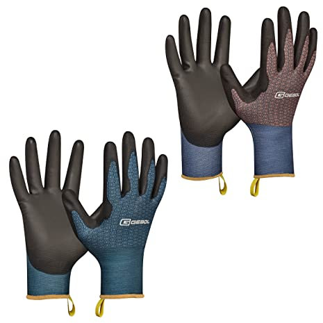 Gebol Viola, 2 Paar Gartenhandschuhe für Damen mit Touchfunktion, ultraleichte Arbeitshandschuhe für Garten & Beet, Touchscreen-kompatibel, Gr. L/9, Blau/Orange