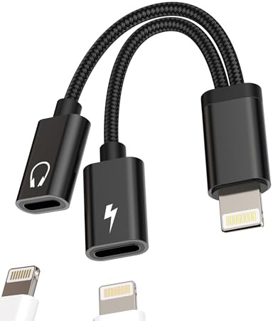 Iphone Headphone Adapter(2 in 1)Dual Lightning Jack Adaptador Audio Charger Connector MFI Certified Music Charging Converter AUX Dongle Splitter for 14 13 12 11 Pro Max X Xr Xs Se 7 8 Plus Ipad