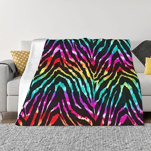 UNIOND Bunte Regenbogen-Decke mit Zebramuster, atmungsaktiv, leicht, Fleece-Überwurf, Decke für Schlafzimmer, Sofas, Camping, Kino, Büro, 127 x 101 cm