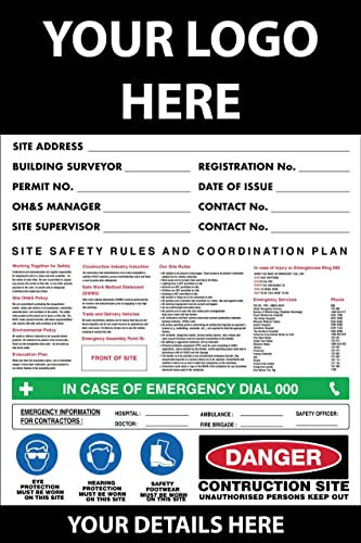 Sicherheitsregeln Und Koordinierungsplan Für Die Baustelle Warnschild Blechschild Metall Schilder Metall Wanddekoration Für Innen Draußen 20X30cm