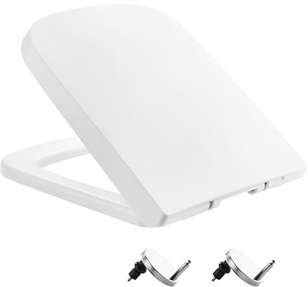 Asiento de inodoro cuadrado de cierre suave, asiento de inodoro blanco con liberación rápida y bisagras ajustables para una fácil limpieza, fijación superior simple, tapa de inodoro antibacteriana,