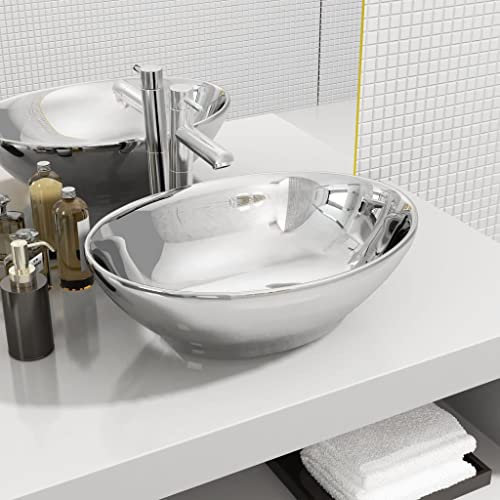 BaraSh Waschbecken 40 x 33 x 13,5 cm Keramik Silber Waschtisch Waschschale Aufsatzwaschbecken, Gäste WC