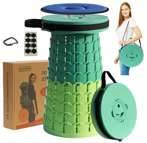 ALEVMOOM Upgraded XXL 50CM Collapsible Stool with Cushion, Telescopic Folding Stools for Adults Max Load 450KG, Retractable Portable Seat for Camping Fishing Hiking BBQ Outdoors