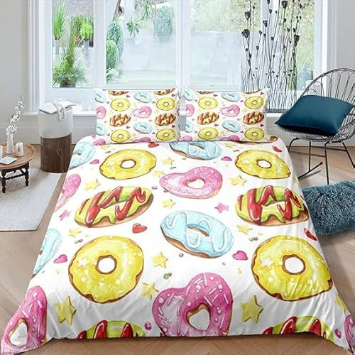 Set Copripiumino Matrimoniale 260x240 Ciambella Biancheria da Letto in Morbida Microfibra Stampa 3D Ragazza Carina Copripiumini con Cerniera + 2 Federe, C1668