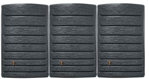 4rain ExtraSLIM Stone Decor Regentonne Wandtank-Set 1200 Liter Graphite Grey, 3 x ExtraSLIM Stone Decor 400 Liter inkl. Verbinder - Wassertank, Fass, Regenfass, Regenwassertonne, Regenwassertank