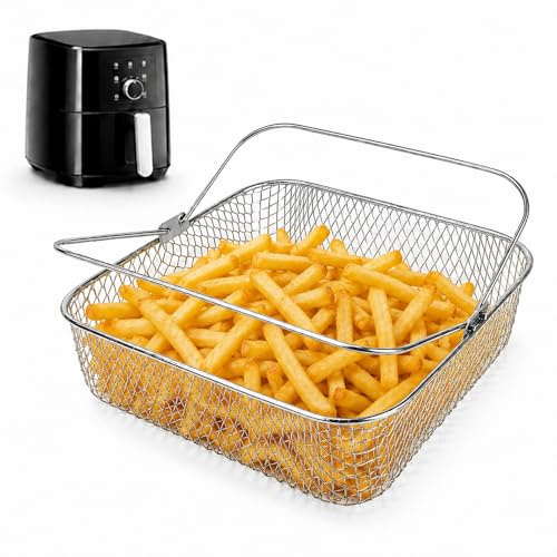 DEMEDO Air Fryer Basket 5.0 quarts, Stainless Steel Mesh Basket for 6QT Instant Vortex Air Fryer Accessories, Phillips XXL, COSORI, Easy-lift Handle, Food-Grade Material, Dishwasher Safe