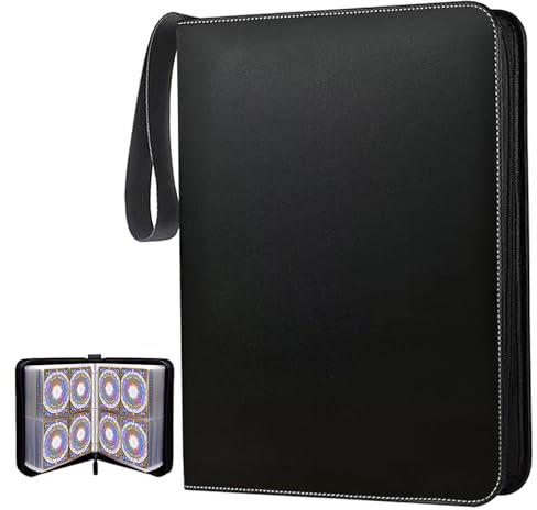 TUHDWJ Trading Card Binder 4 Pocket, Premium PU Leather Trading Card Album, 400 Pockets Card Folder Card Binder Holder Album, Removable Sleeves, Trading Card Albums for Boys Girls (Black)