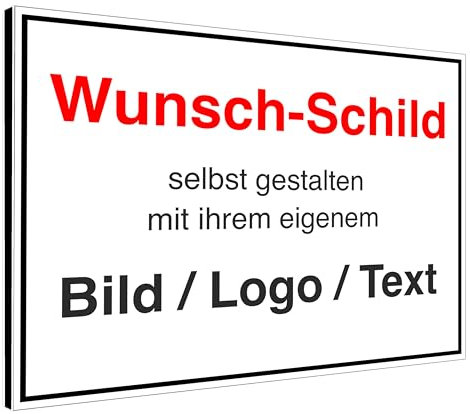 Schild mit WUNSCHTEXT - Alu-Dibond 3mm in 3 Größen - individueller Druck personalisiert mit Foto, Text, Logo - für Einfahrt, Firma, Haus, Zaun, Carport, Parkplatz