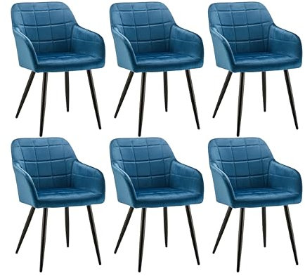 CLIPOP Esszimmerstühle 6er Set, Stühle mit Armlehne, Samt Sitzfläche, Esszimmerstuhl Küchenstuhl Polsterstuhl, für Esszimmer Küche Wohnzimmer (Samt Blau, 6er Set)