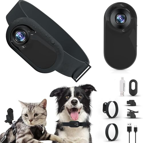 Katzen- und Hundehalsband Kamera mit 170° Weitwinkel, 0,96 Zoll LCD Bildschirm, Multifunktionale Körperkamera für Videoaufzeichnungen, Schwarz