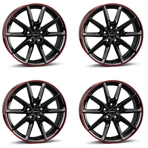 4x Borbet Felgen LX18 8.0x18 ET45 5x108 black glossy rim red kompatibel mit Ford C-Max Edge Focus Galaxy Grand C-Max Kuga Mondeo Puma S-Max Tourneo Transit Transit/Tourneo