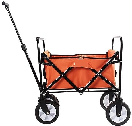 CRBUDY Campingtrolley, zusammenklappbarer Gartentrolley, robuster Trolley, Einkaufswagen für Outdoor-Camping, Strand, Zugwagen, Transport im Freien (orange)