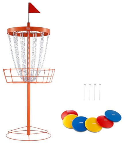 VEVOR Discgolf-Korb, Tragbares Disc Golf Scheiben Set, mit 24 Ketten, Übungsständer aus Stahl für Discgolf-Körbe, Profi-Golfkorb-Set Outdoor & Indoor Satz inkl. 6 Stück Wurfscheibe, Orange