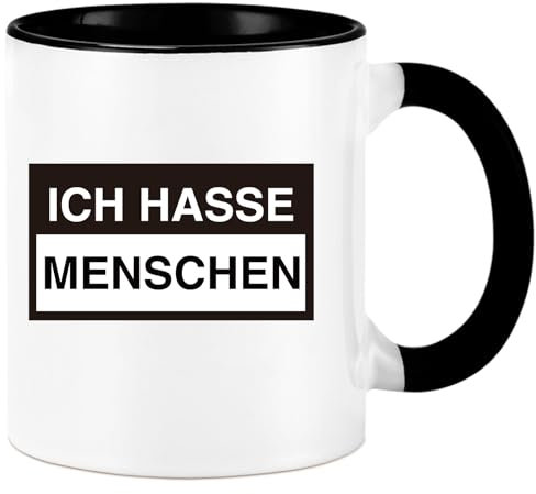 Diztoud Ich Hasse Menschen Tasse, Lustige Tasse mit Spruch, Geschenk für Männer, Kollegen, Morgenmuffel, Misanthropen, Schwester, Bruder zum Weihnachten Geburtstag, 325ml Schwarz Keramik Kaffeetasse