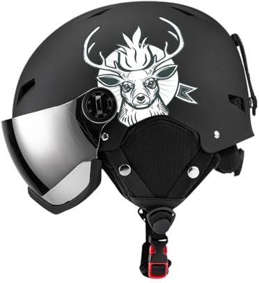 harayaa Casque de Ski avec visière intégrée, équipement Portable Multi-Tailles, Lunettes de Neige Chaudes et Robustes, Protection de la tête pour Le, Noir, m