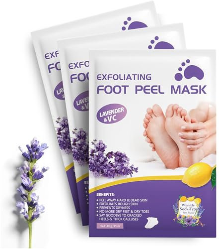 Shefave Fußmaske, 3 Paar Foot Peel Mask, Lavendel Hornhautentferner, Fußpflege, Hornhaut Socken, Fussmaske für Harte, Cracked Haut, Repariert Raue Fersen, Exfoliating Socken für Frauen & Männer