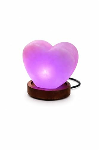 HEIMTEX Himalaya USB Farbwechsel-LED-Salzkristall-Lampe - Herzförmige Salzlampe aus dem Salz-Sortiment - Salzsteinlampe mit Sockel und Glühbirne aus reinem Salzstein