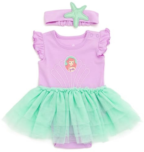 Disney Baby Bodysuit Princess Bodysuit with Skirt and Headband Sizes from Birth to Baby (0-24 Months) Lilac/Soft Teal Ariel Newborn