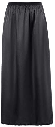 HzDazrl Faldón de satén para mujer, medio deslizamiento con cintura elástica, forro interior para falda midi, faldón largo de encaje para vestidos, Negro, S