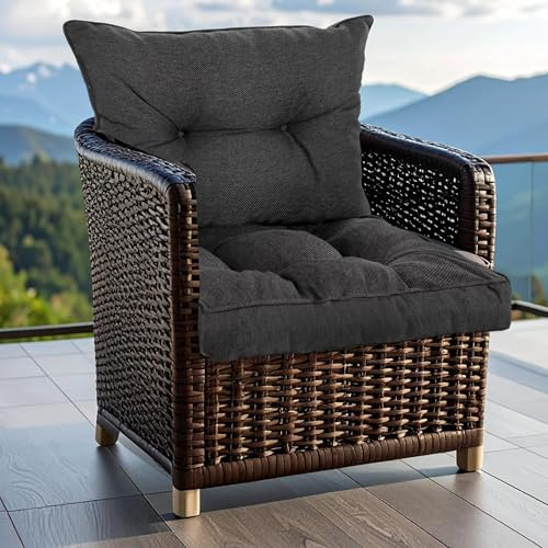 SLIPIO Outdoor Kissen für Gartenmöbel | Wetterfest Sitzkissen 70x70 cm & Rückenkissen 70x40 cm Polster Set für Gartenstühle | Hoch FÜLLPRO+ Füllung | Lounge Auflagen Stuhl, Gartenbank | Dunkelgrau