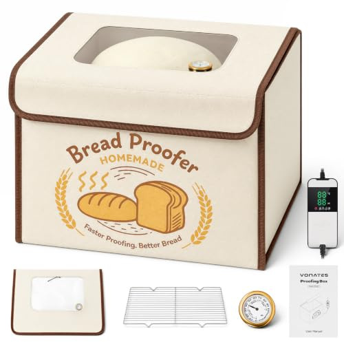 VONATES Dough Proofing Box Heater, Heated Bread Proofer Box with Temp Ctrl, Max 48H Timing, Sound Prompt, Top Window, NTC, Memory Function & 4 modes for Bread, Yogurt, Sourdough Feeding and Activation